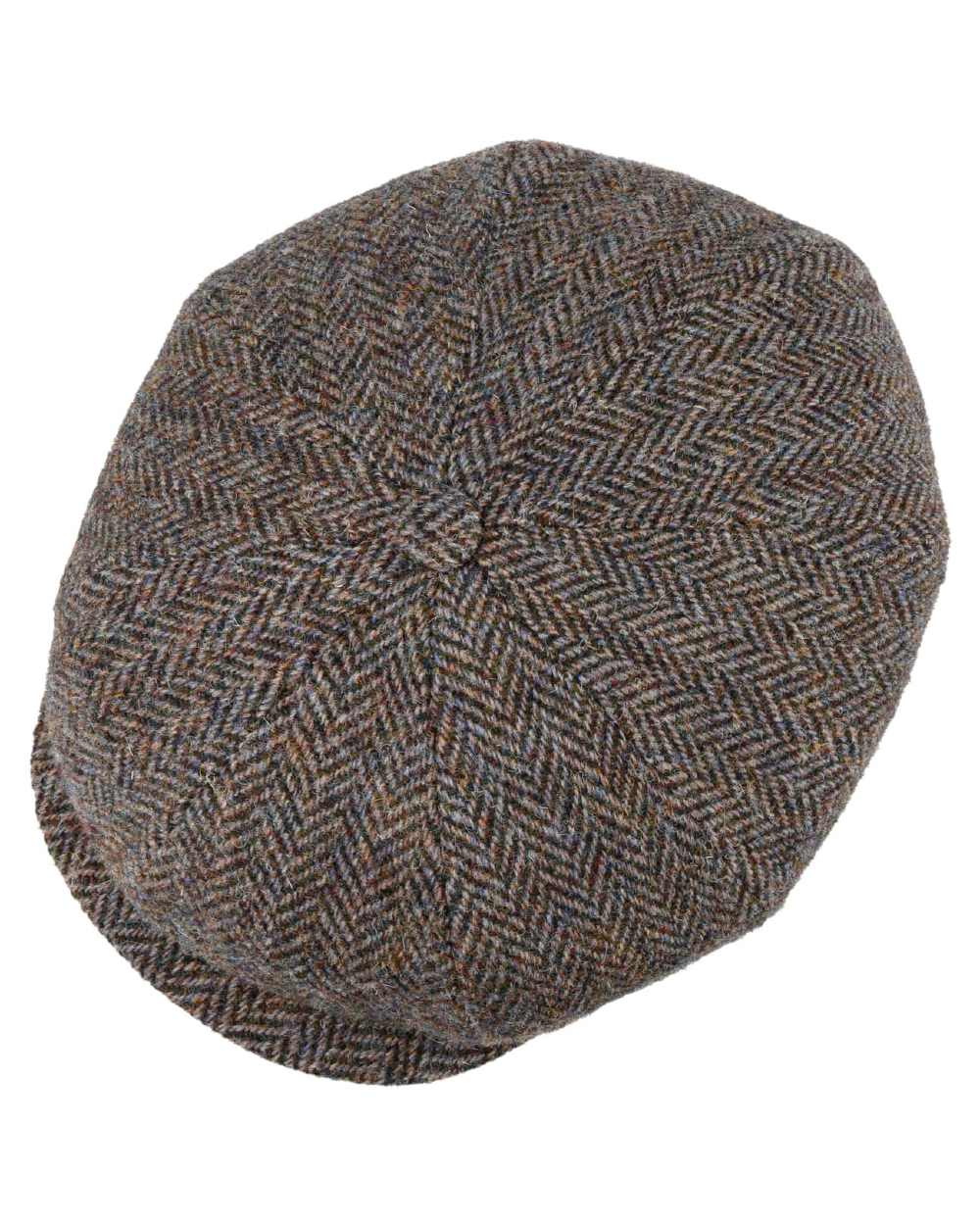 Anthracite Beige Coloured Stetson Hatteras Harris Tweed Herringbone Cap On A White Background