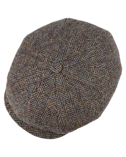 Anthracite Beige Coloured Stetson Hatteras Harris Tweed Herringbone Cap On A White Background