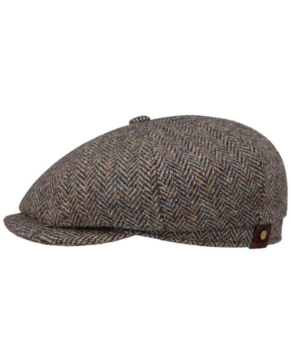 Anthracite Beige Coloured Stetson Hatteras Harris Tweed Herringbone Cap On A White Background