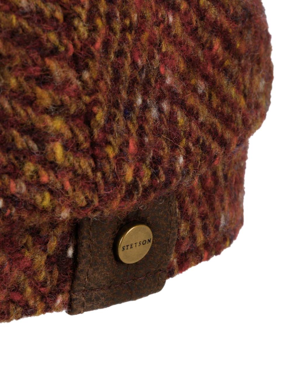 Autumn Red Coloured Stetson Hatteras Herringbone Flat Cap On A White Background 