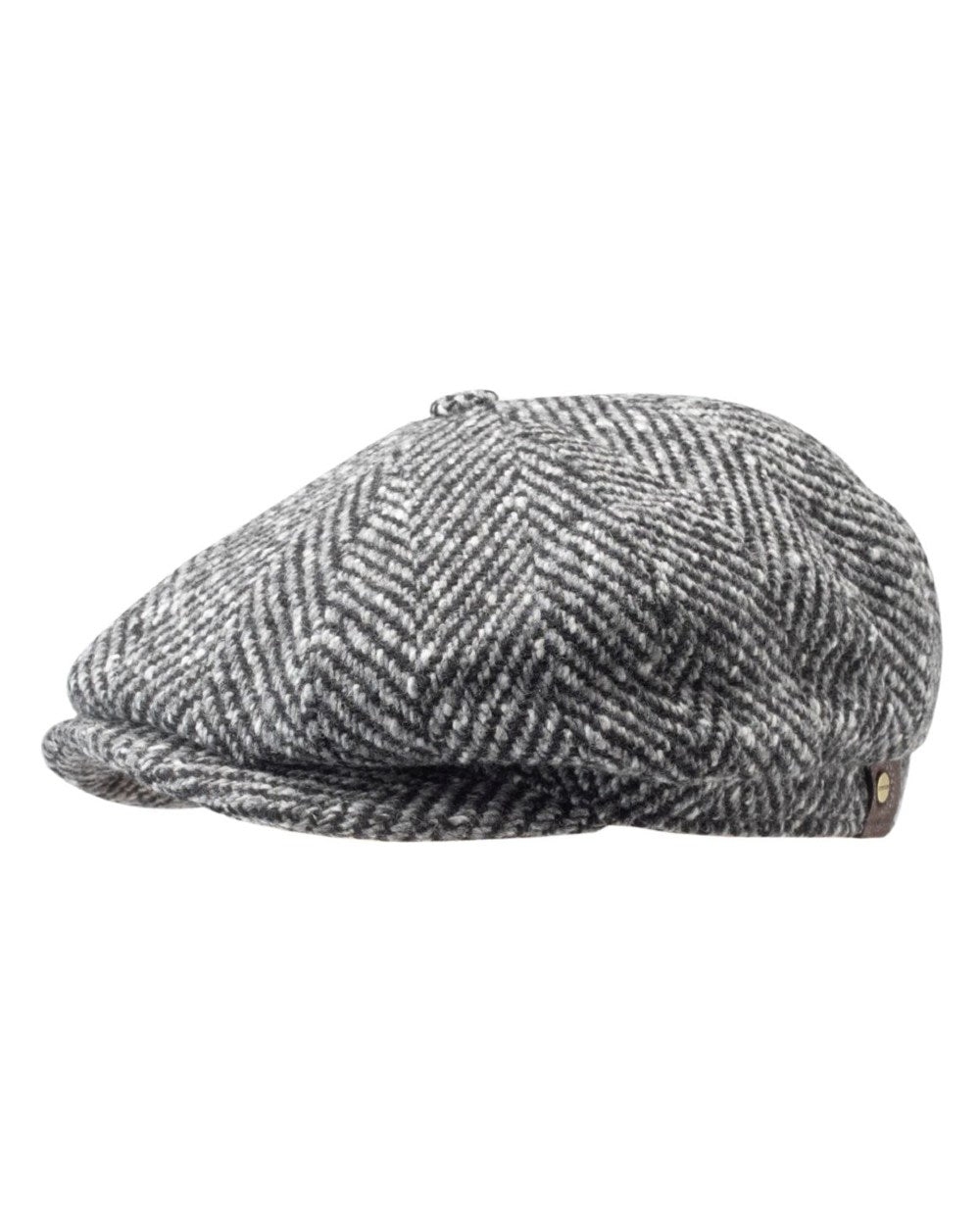 Grey Melange Coloured Stetson Hatteras Herringbone Flat Cap On A White Background 