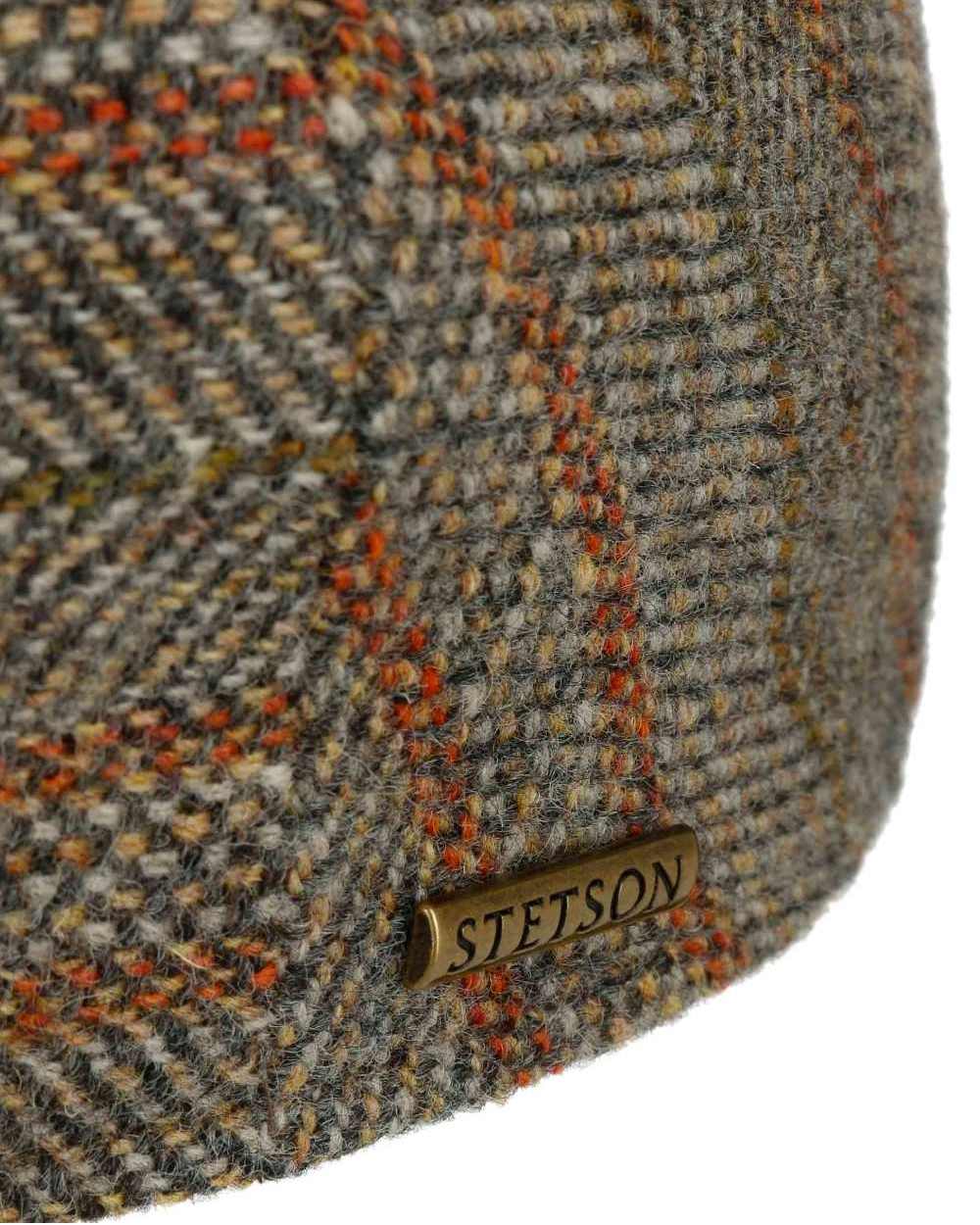 Beige Coloured Stetson Kent Herringbone Stripe Flat Cap On A White Background 