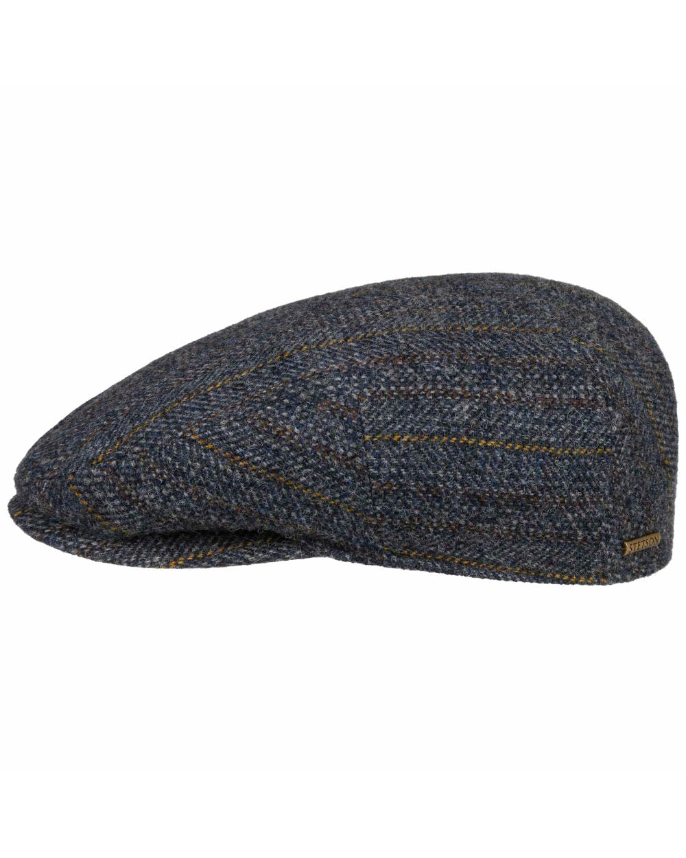 Navy Coloured Stetson Kent Herringbone Stripe Flat Cap On A White Background 