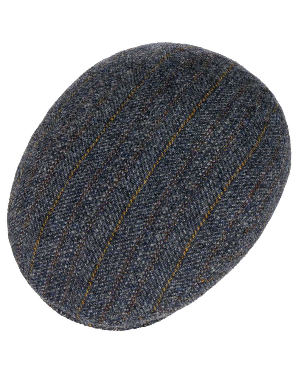 Navy Coloured Stetson Kent Herringbone Stripe Flat Cap On A White Background 