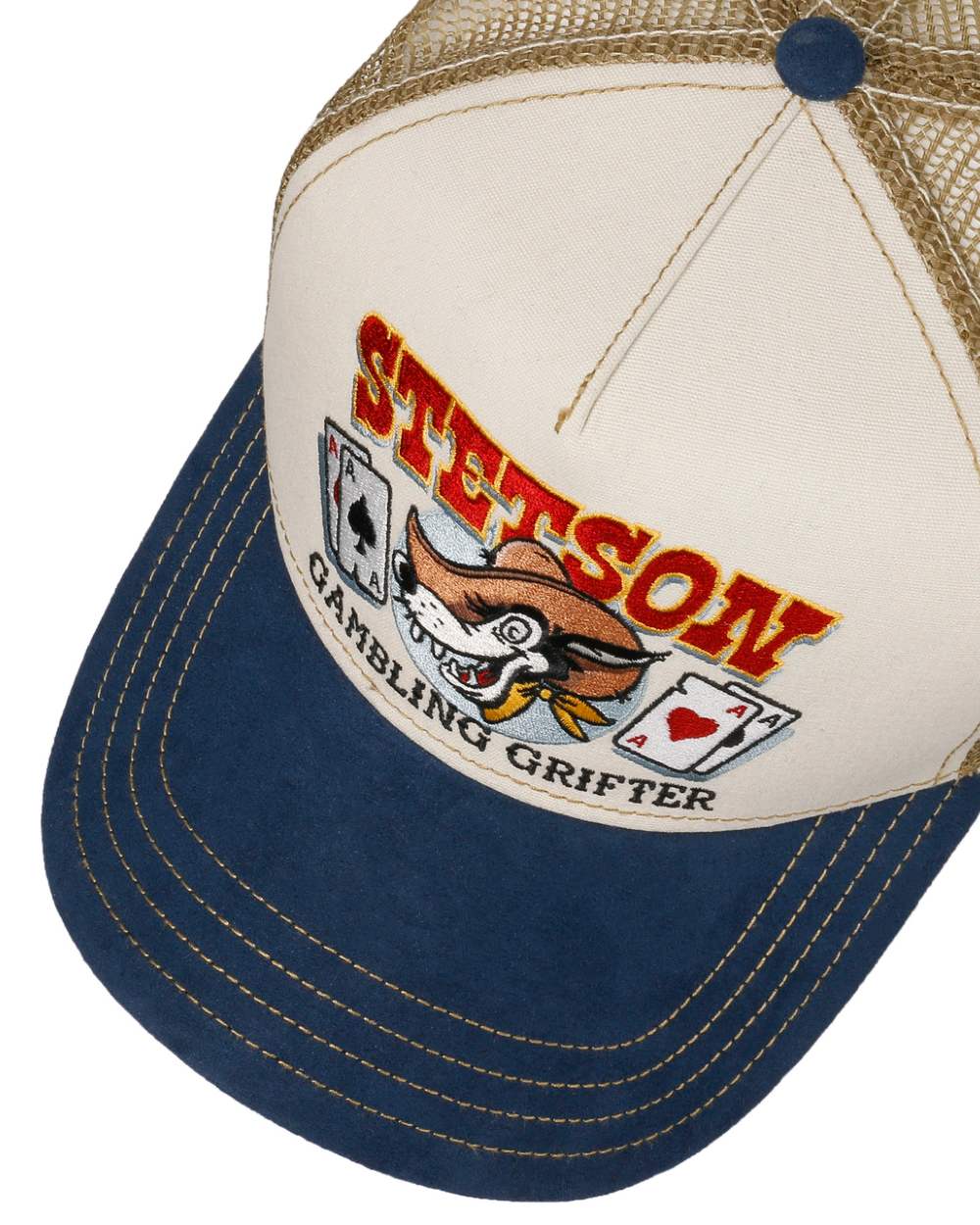 Beige Coloured Stetson Gambling Grifter Trucker Cap On A White Background 