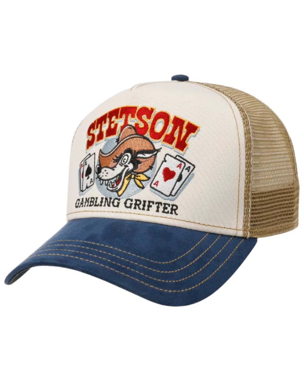 Beige Coloured Stetson Gambling Grifter Trucker Cap On A White Background 