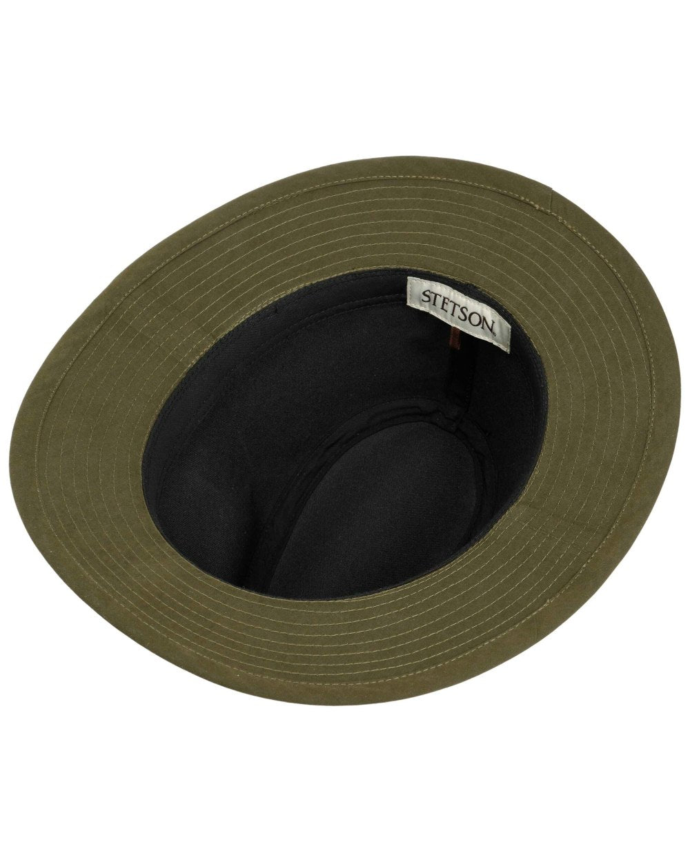 Olive Coloured Stetson Waxed Traveller Cloth Hat On A White Background 