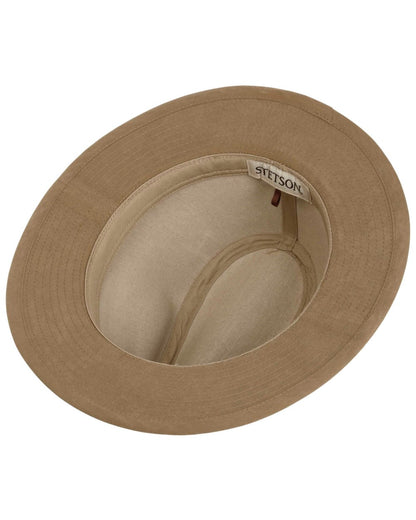 Sand Coloured Stetson Waxed Traveller Cloth Hat On A White Background 