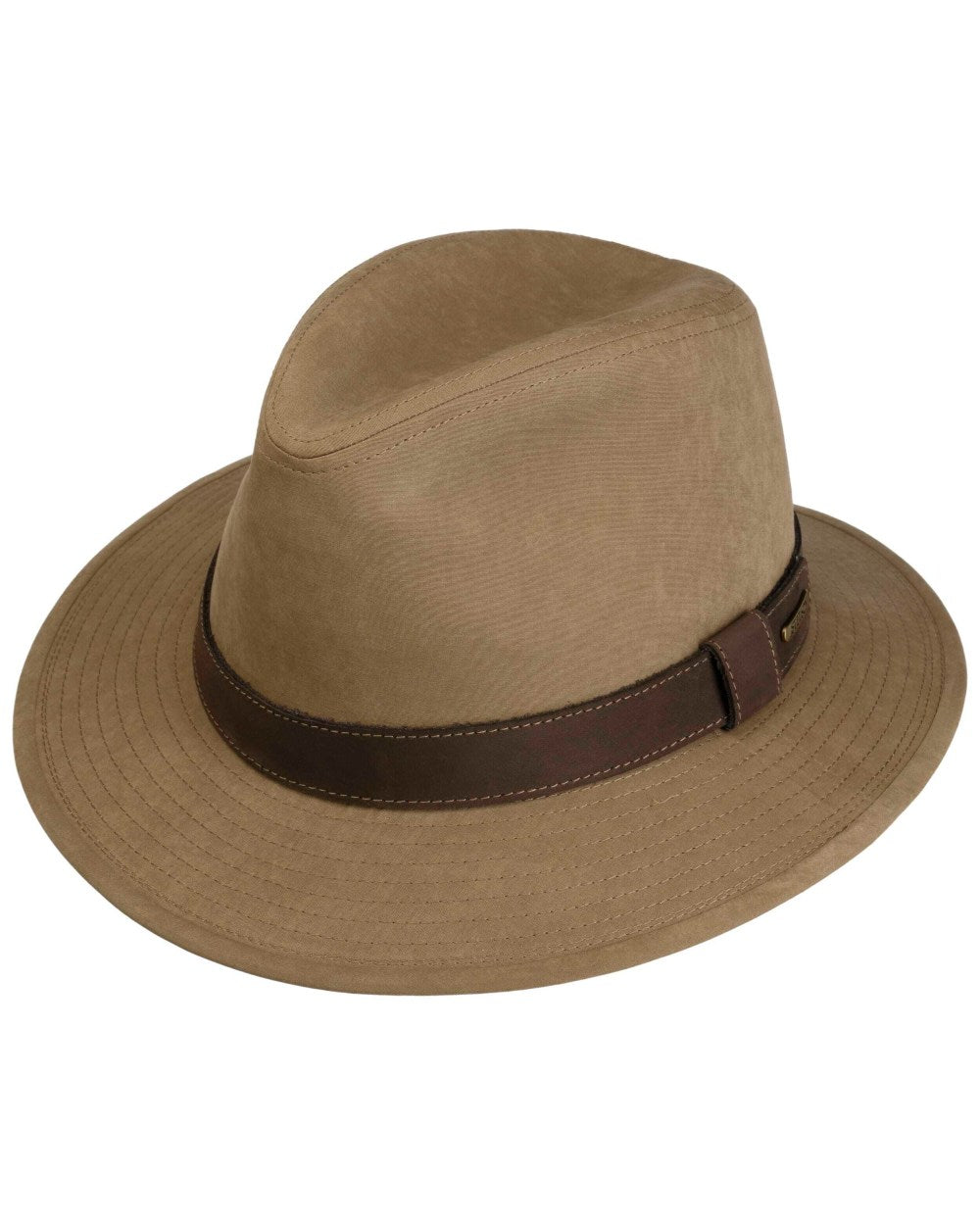 Sand Coloured Stetson Waxed Traveller Cloth Hat On A White Background 