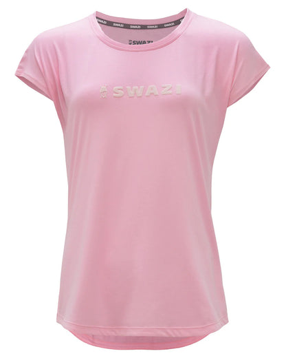 Pink Coloured Swazi Womens Cap Sleeve T-Shirt On A White Background 