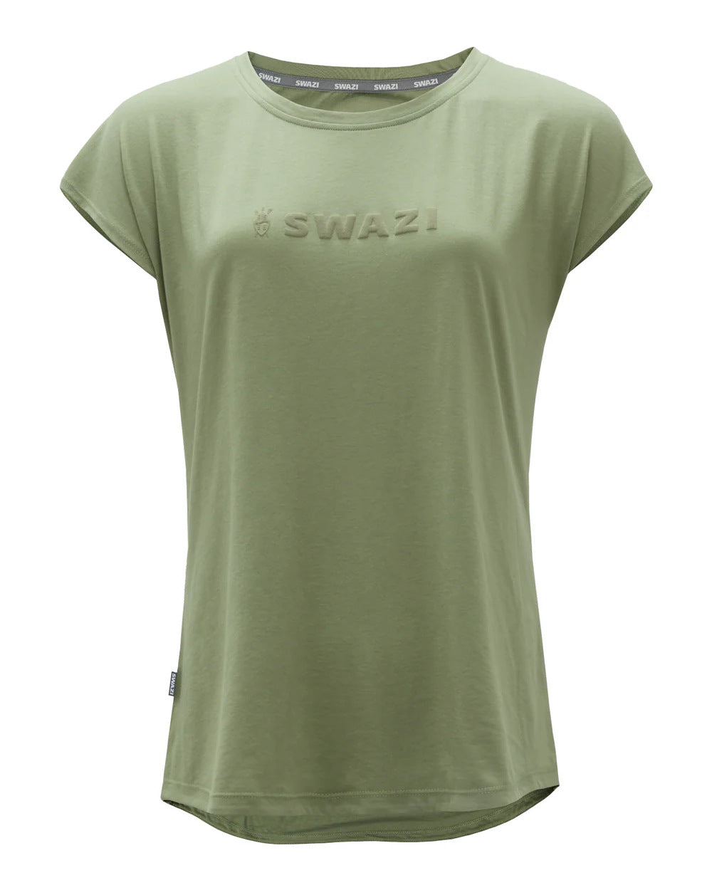 Sage Coloured Swazi Womens Cap Sleeve T-Shirt On A White Background 