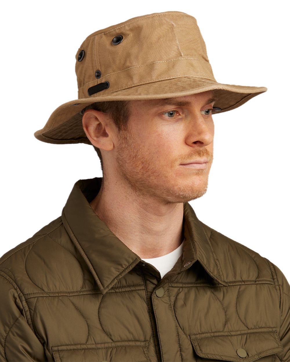 Dark Khaki coloured Tilley T3 Wanderer Hat on White background 
