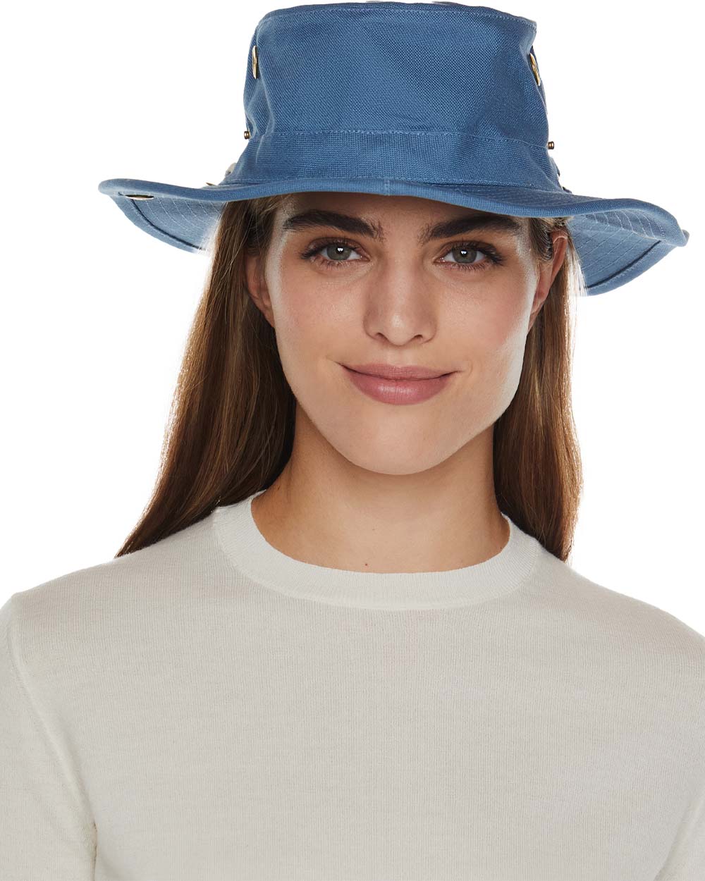 Denim Blue coloured Tilley T3 Wanderer Hat on White background 