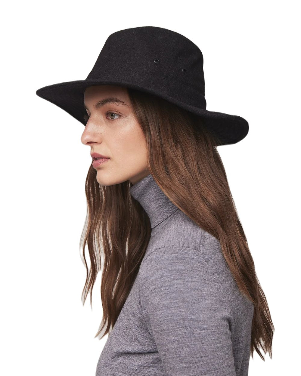 Charcoal Mix Coloured Tilley Tech-Wool Wide Brim Hat On A White Background