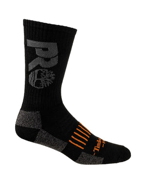 Black coloured Timberland Pro Big Logo Half Cushion Crew Sock 3 Packs on white background #colour_black