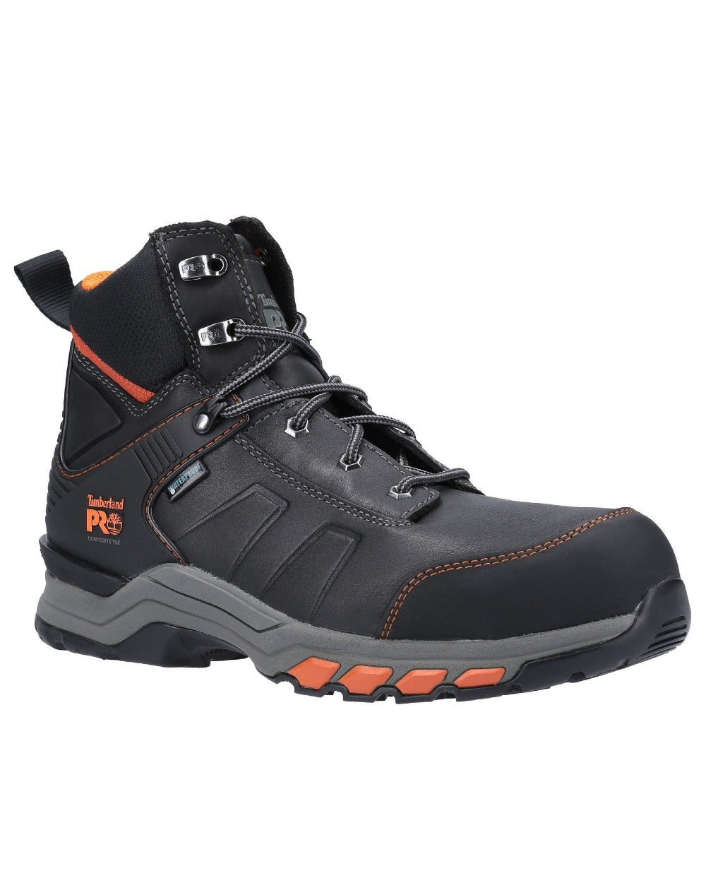 Black/Orange Timberland Pro Hypercharge Composite Safety Toe Work Boots on white background 