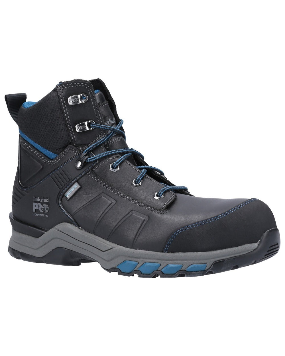 Black/Teal Timberland Pro Hypercharge Composite Safety Toe Work Boots on white background 