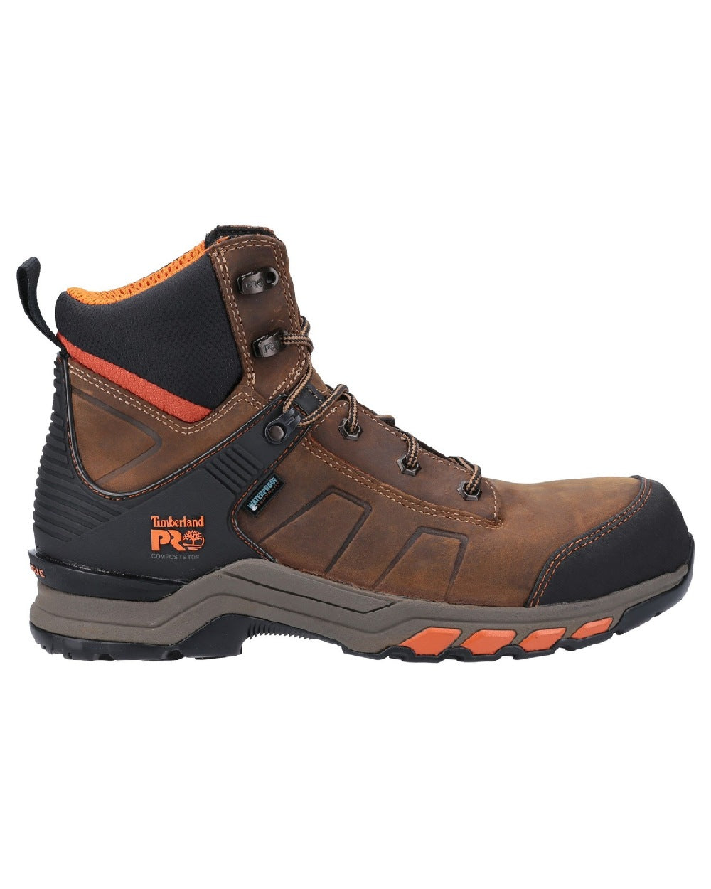 Brown/Orange Timberland Pro Hypercharge Composite Safety Toe Work Boots on white background 