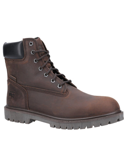 Brown coloured Timberland Pro Iconic Safety Toe Work Boots on white background 