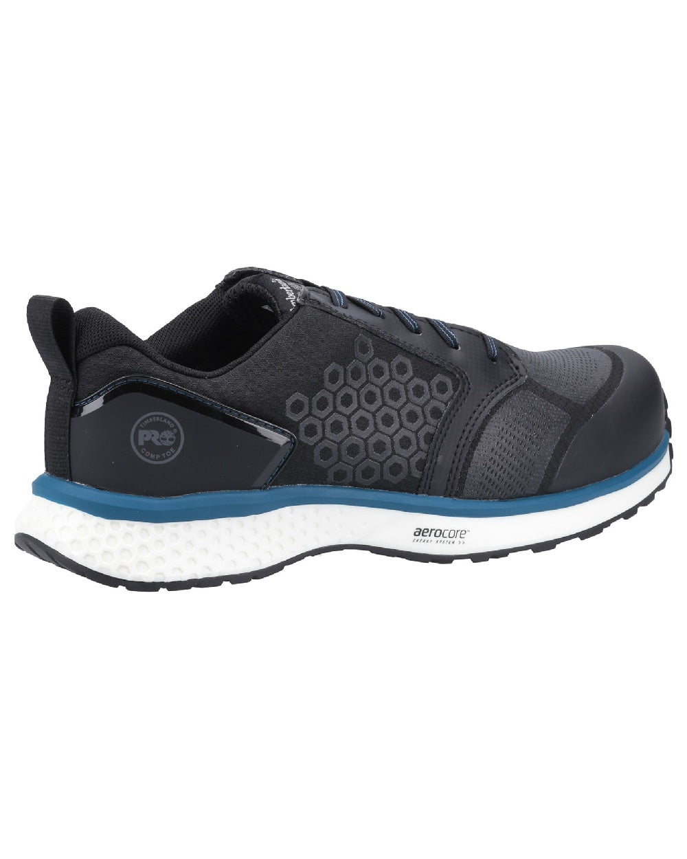 Black Blue Coloured Timberland Pro Mens Reaxion Composite Safety Trainers 2.0 on White Background
