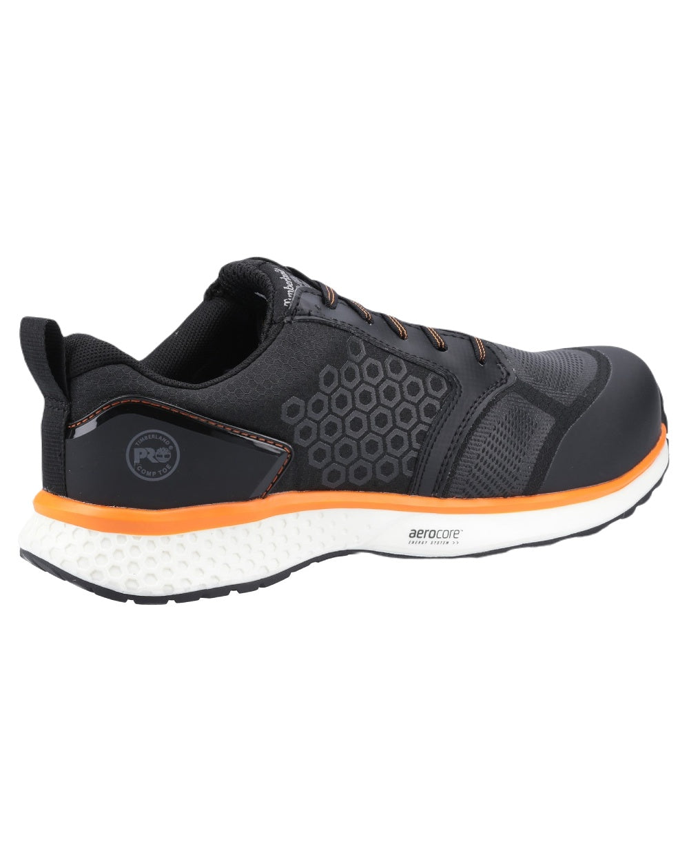 Black Orange Coloured Timberland Pro Mens Reaxion Composite Safety Trainers 2.0 on White Background
