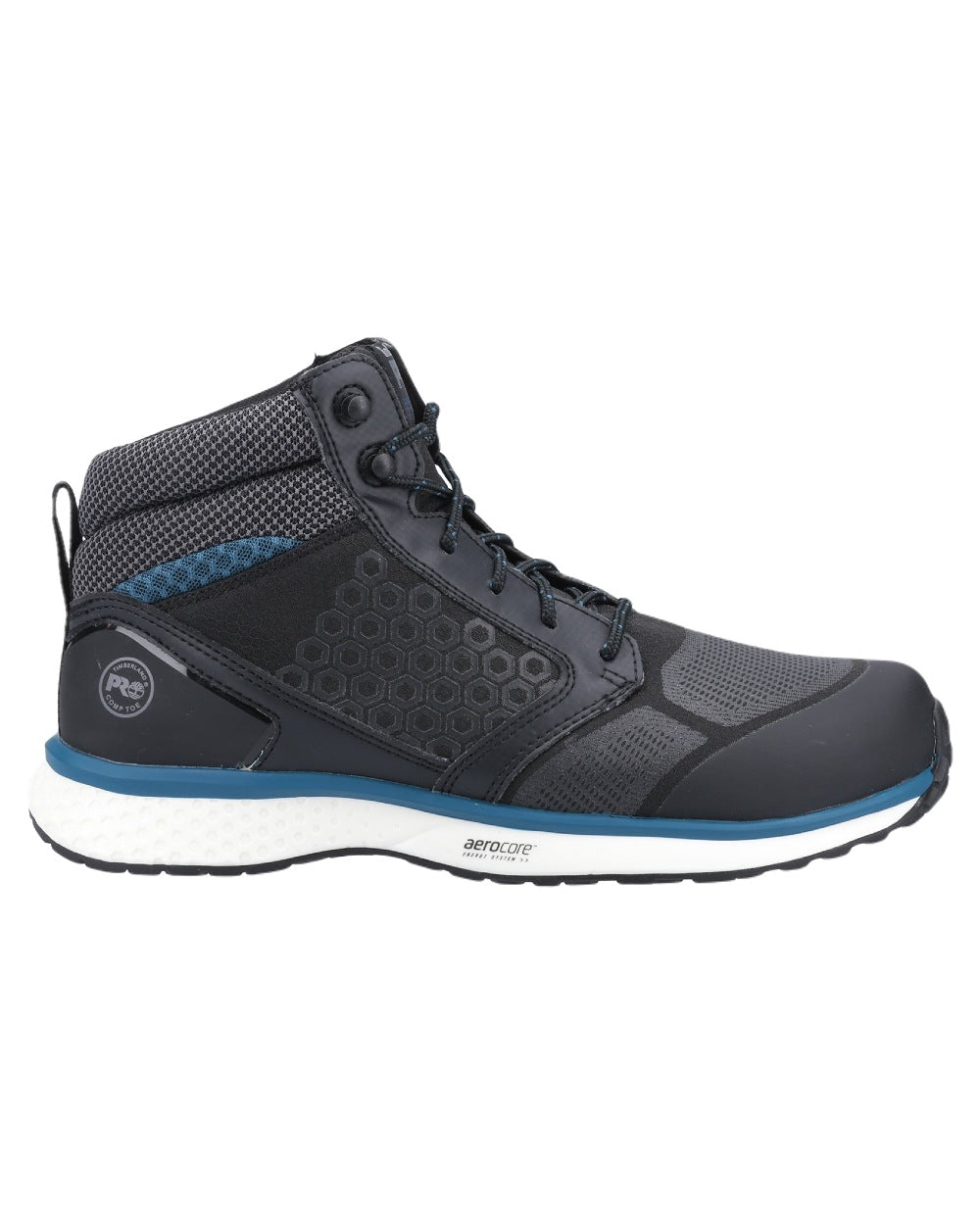 Black Blue Coloured Timberland Pro Mens Reaxion Mid Composite Safety Boots 2.0 on White Background
