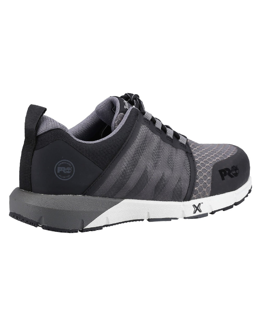 Grey/Black coloured Timberland Pro Radius Trainers on white background 