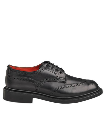 Black Coloured Trickers Anne Leather Sole Brogue Country Shoe On A White Background 