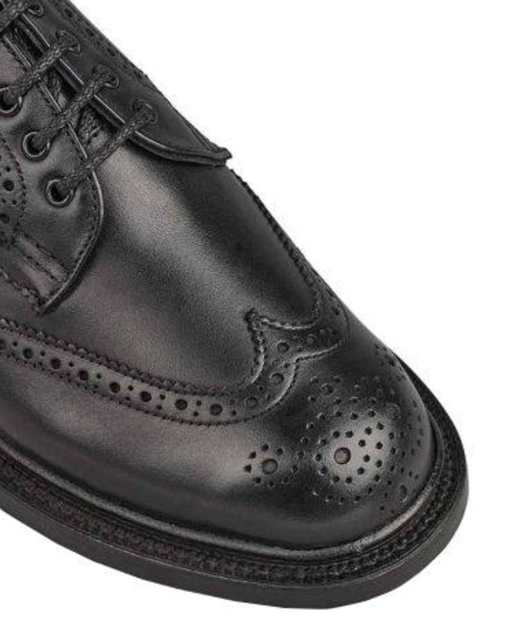 Black Coloured Trickers Anne Leather Sole Brogue Country Shoe On A White Background 