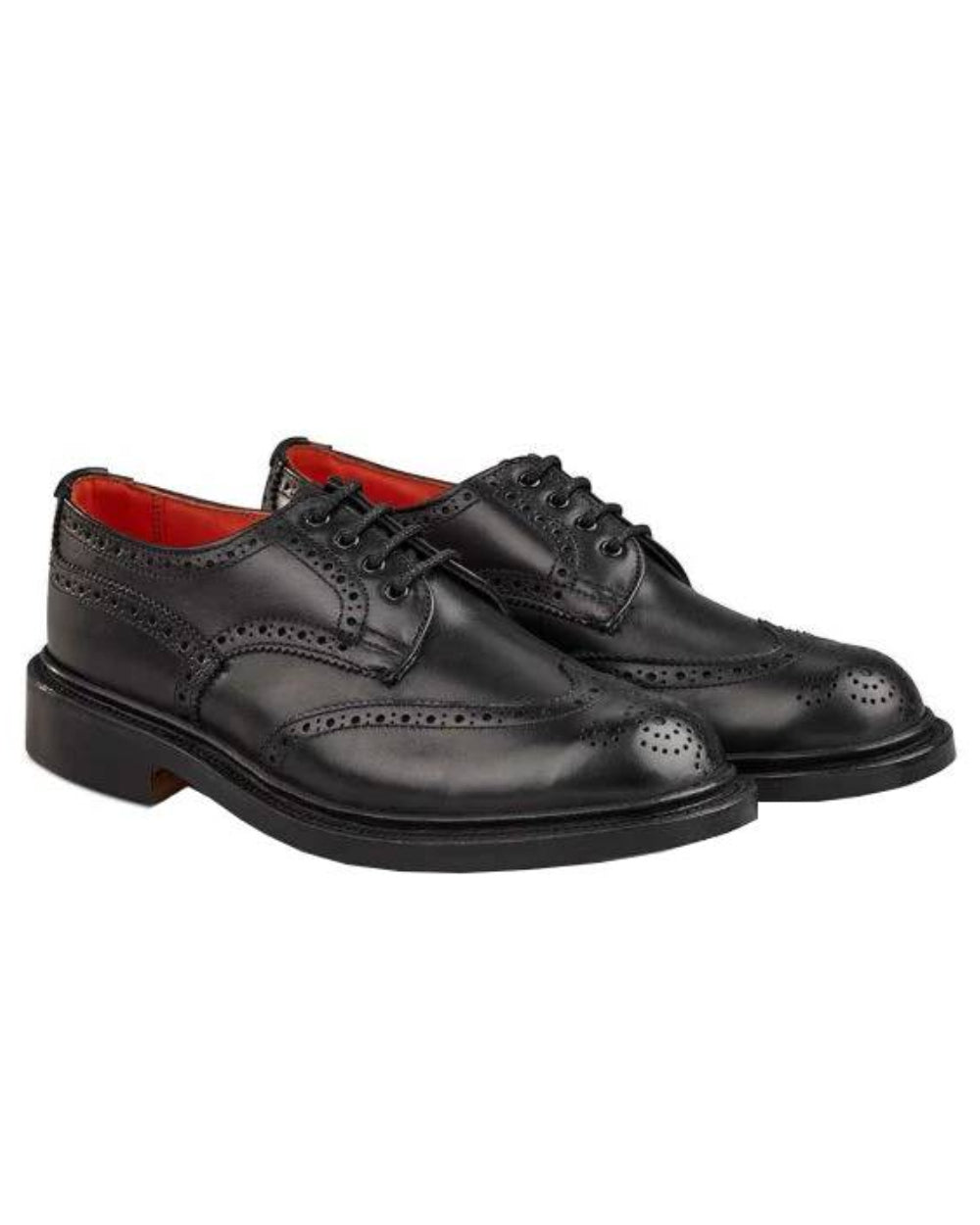 Black Coloured Trickers Anne Leather Sole Brogue Country Shoe On A White Background 