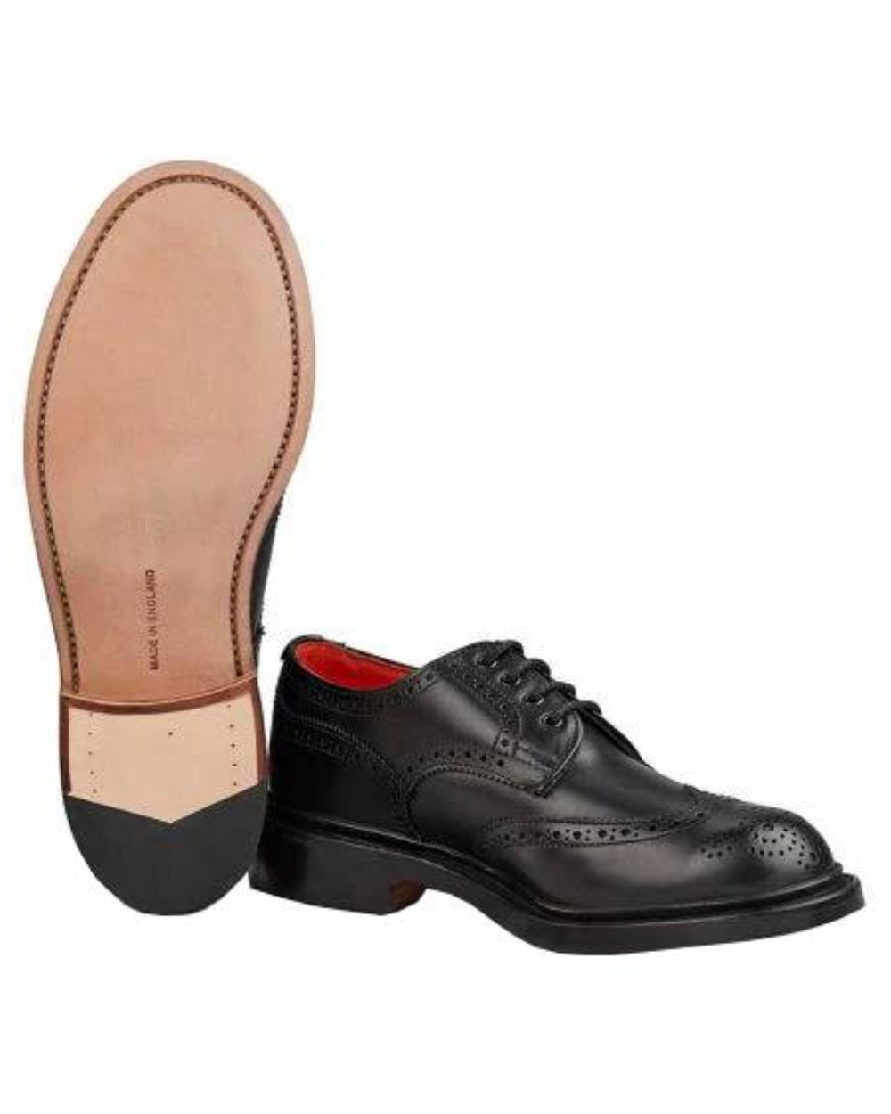 Black Coloured Trickers Anne Leather Sole Brogue Country Shoe On A White Background 