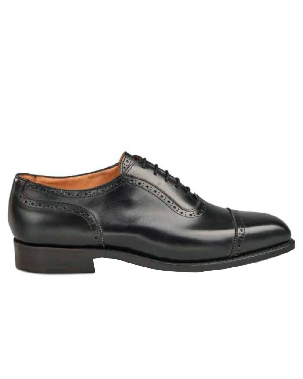 Black Coloured Trickers Belgrave Toecap Oxford City Shoe On A White Background 