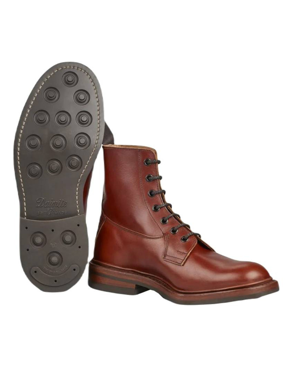 Marron Antique Coloured Trickers Burford Country Boot Dainite Sole On A White Background 