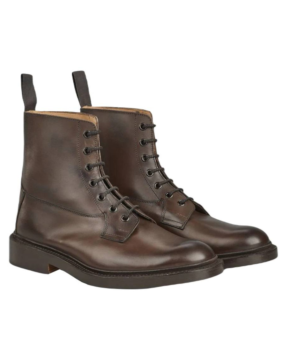 Espresso Burnished Coloured Trickers Burford Country Boot Dainite Sole On A White Background 