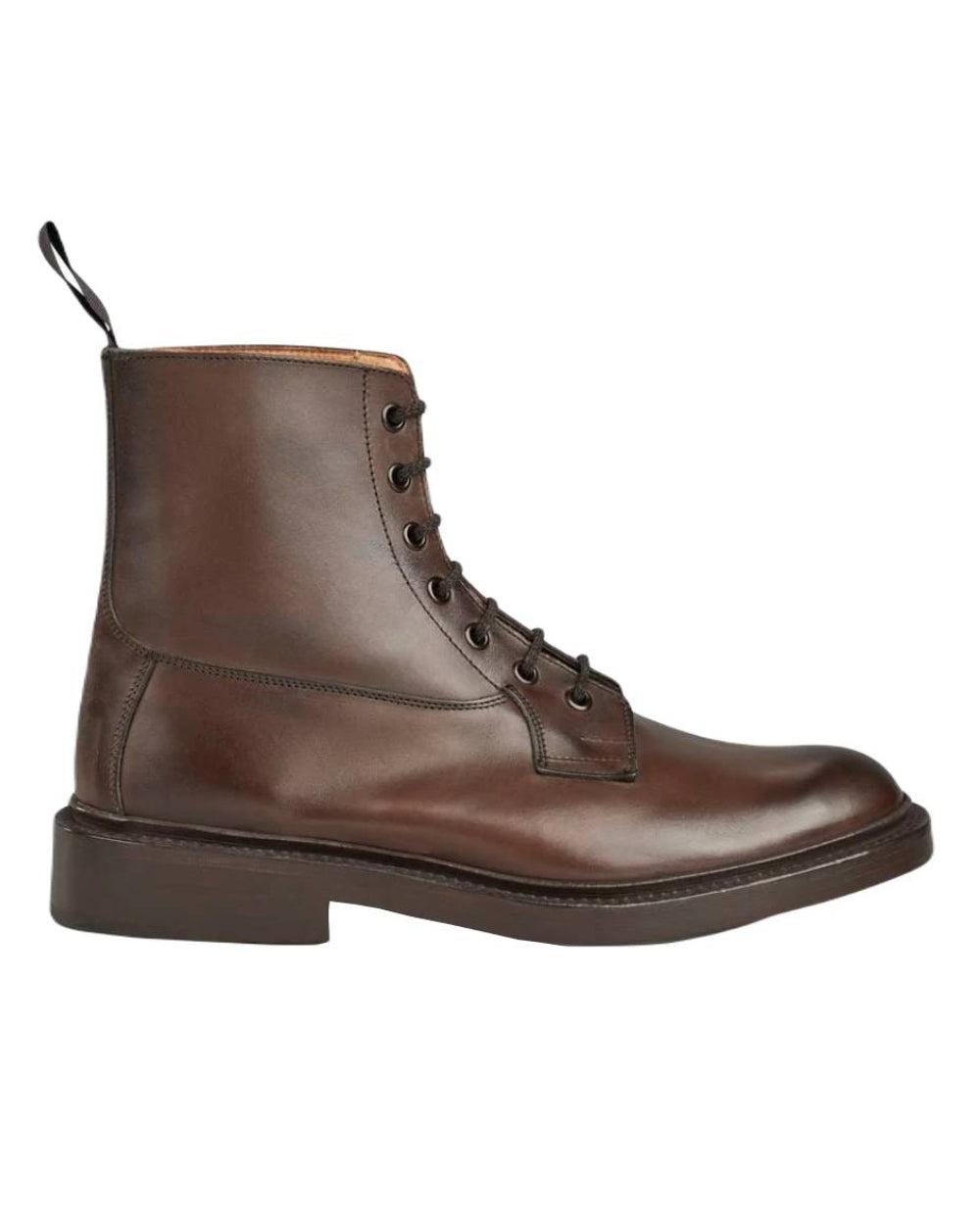 Espresso Burnished Coloured Trickers Burford Leather Sole Country Boot On A White Background 