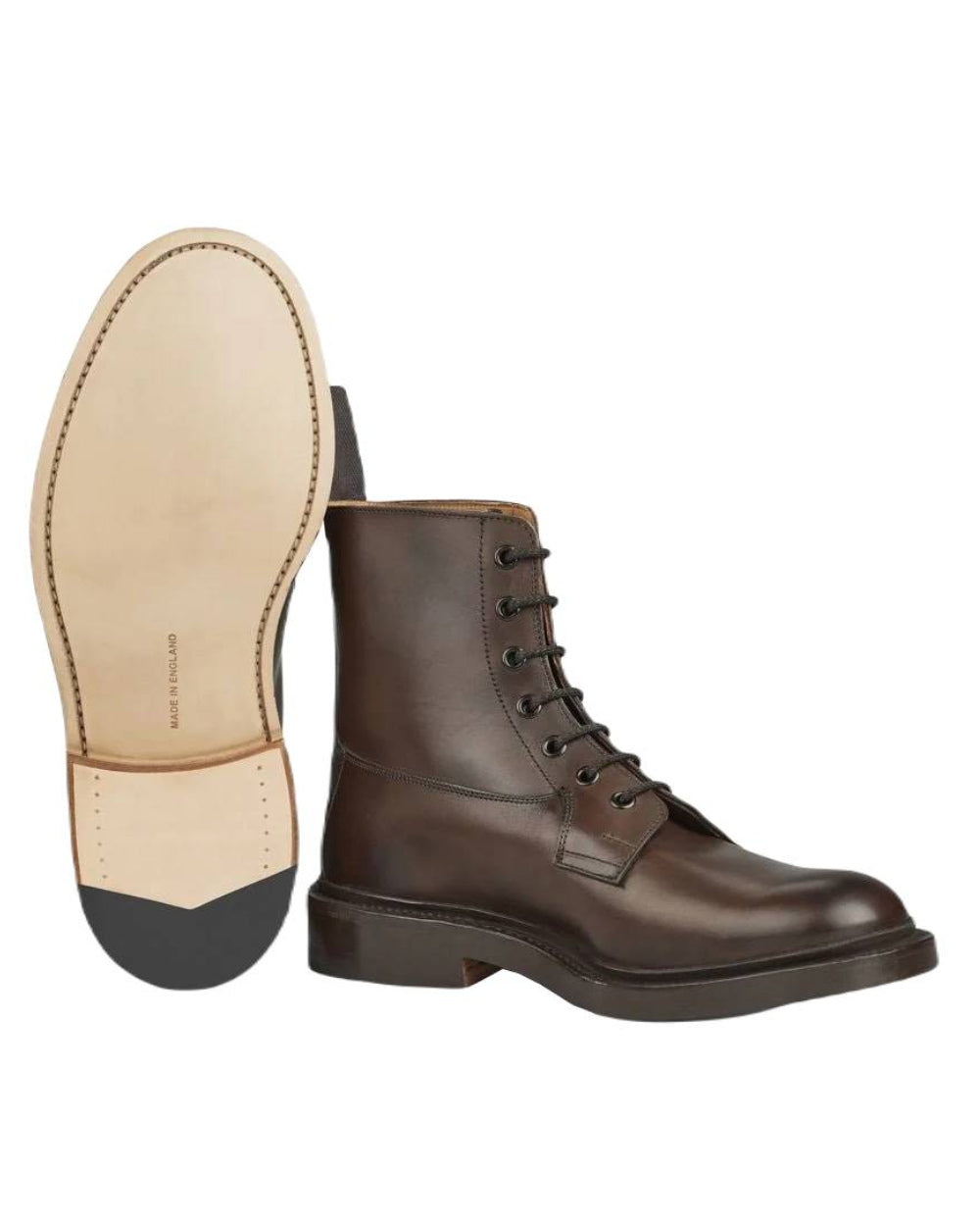 Espresso Burnished Coloured Trickers Burford Leather Sole Country Boot On A White Background 