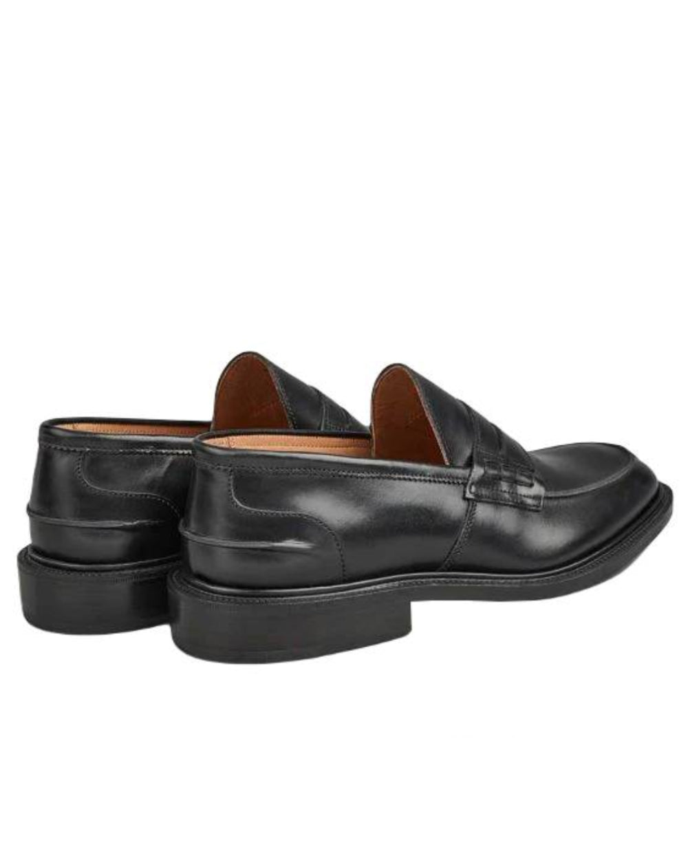 Black Coloured Trickers James Leather Sole Penny Loafer On A White Background 