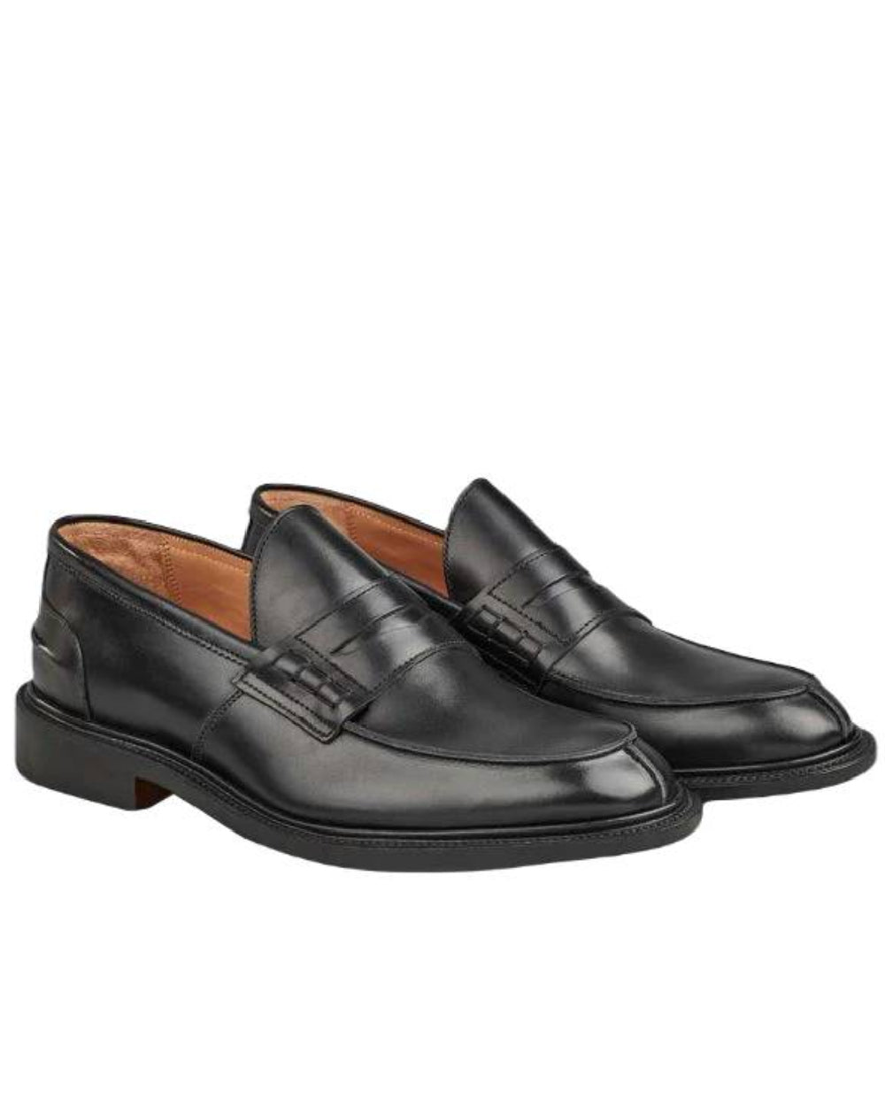 Black Coloured Trickers James Leather Sole Penny Loafer On A White Background 