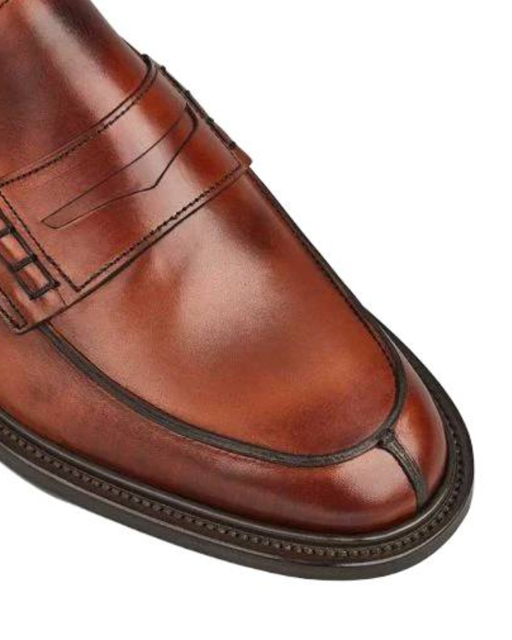 Chestnut Burnished Coloured Trickers James Leather Sole Penny Loafer On A White Background 