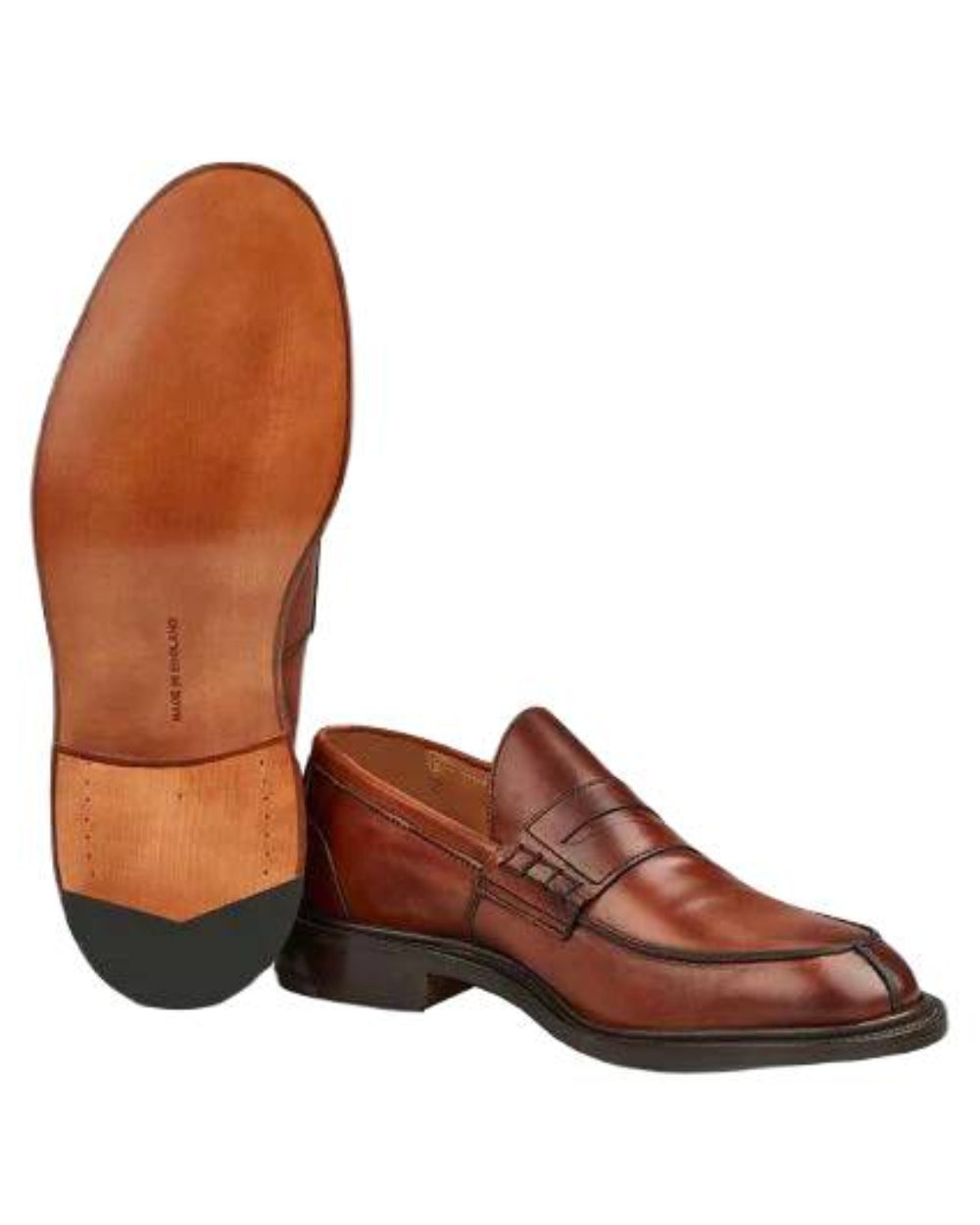 Chestnut Burnished Coloured Trickers James Leather Sole Penny Loafer On A White Background 