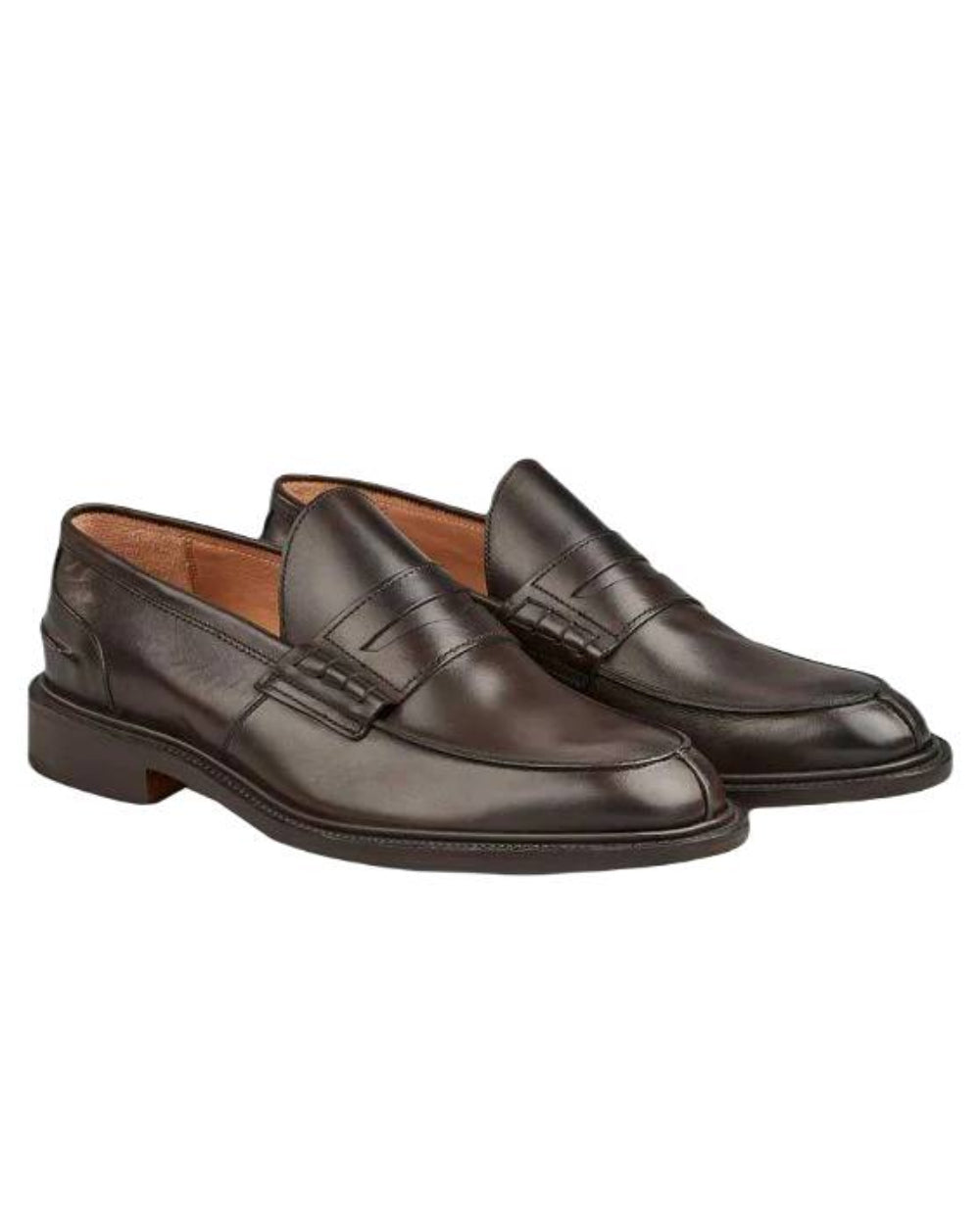 Espresso Burnished Coloured Trickers James Leather Sole Penny Loafer On A White Background 