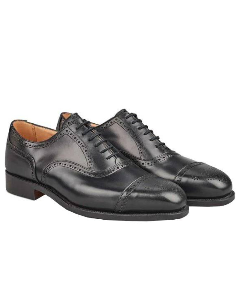 Black Coloured Trickers Kensington Leather Sole Toecap Oxford City Shoe On A White Background 