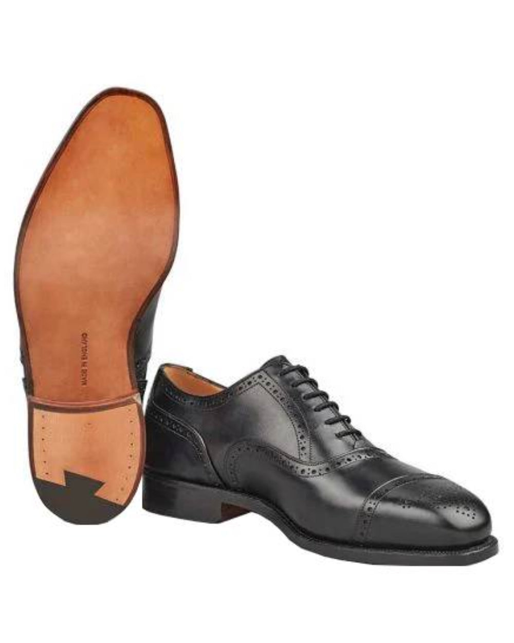 Black Coloured Trickers Kensington Leather Sole Toecap Oxford City Shoe On A White Background 