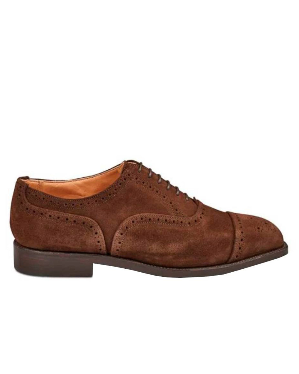 Chocolate Suede Coloured Trickers Kensington Leather Sole Toecap Oxford City Shoe On A White Background 