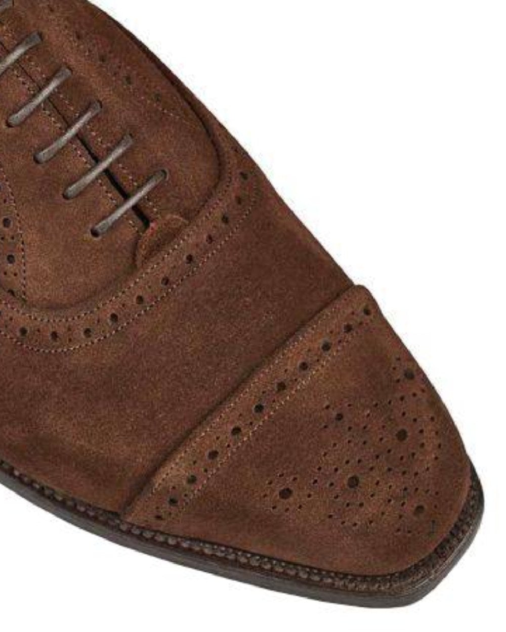 Chocolate Suede Coloured Trickers Kensington Leather Sole Toecap Oxford City Shoe On A White Background 