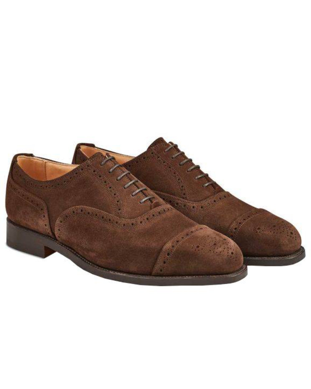 Chocolate Suede Coloured Trickers Kensington Leather Sole Toecap Oxford City Shoe On A White Background 