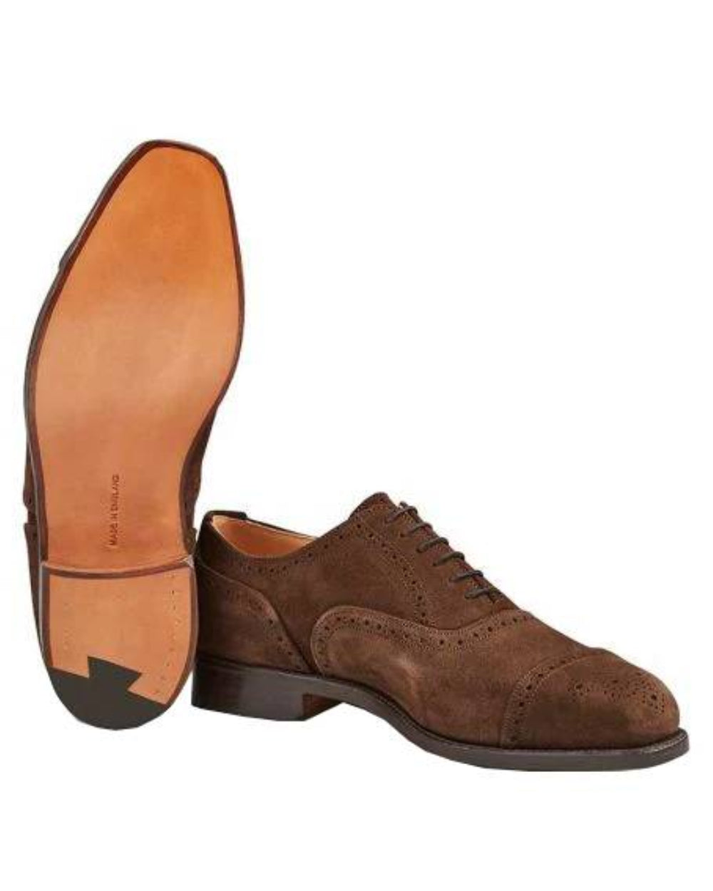 Chocolate Suede Coloured Trickers Kensington Leather Sole Toecap Oxford City Shoe On A White Background 