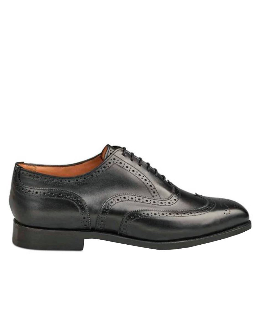 Black Coloured Trickers Picadilly Leather Sole Brogue Oxford City Shoe On A White Background 