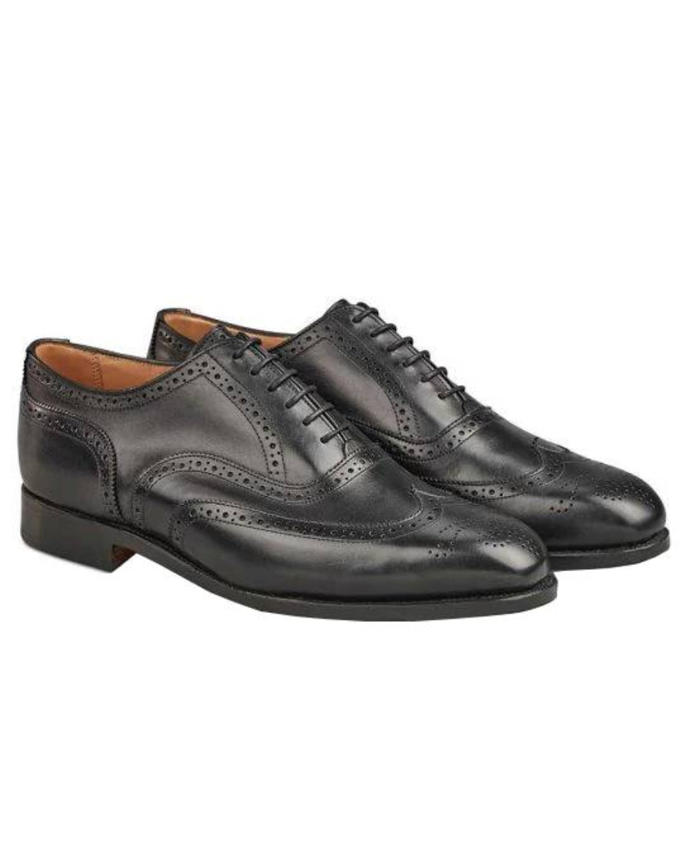 Black Coloured Trickers Picadilly Leather Sole Brogue Oxford City Shoe On A White Background 