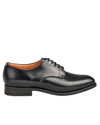 Black Coloured Trickers Wiltshire Plain Derby City Shoe On A White Background 
